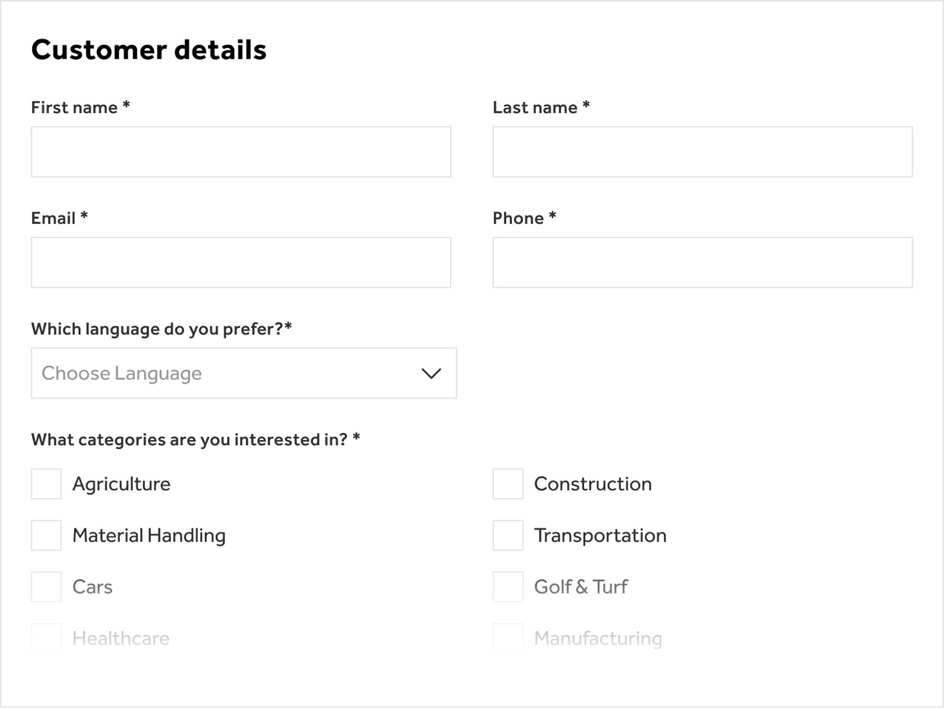 image of the customer details form
